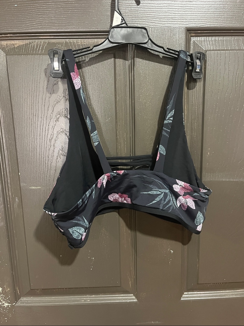 Floral Lace-Up Bralette - Black with Pink Floral - Picture 2 of 2